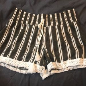 Olive green and white striped shorts